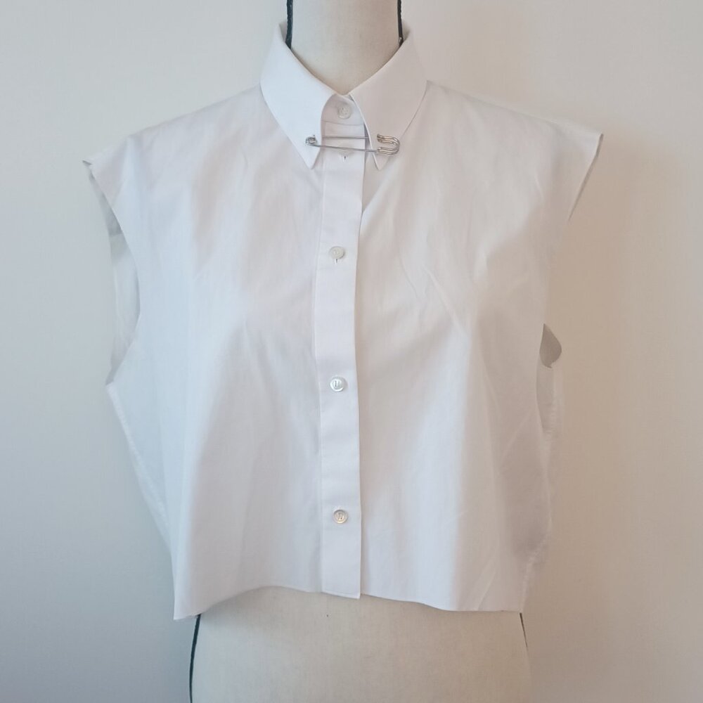 EUC Helmut Lang White Cropped Sleeveless Button-up Shirt M